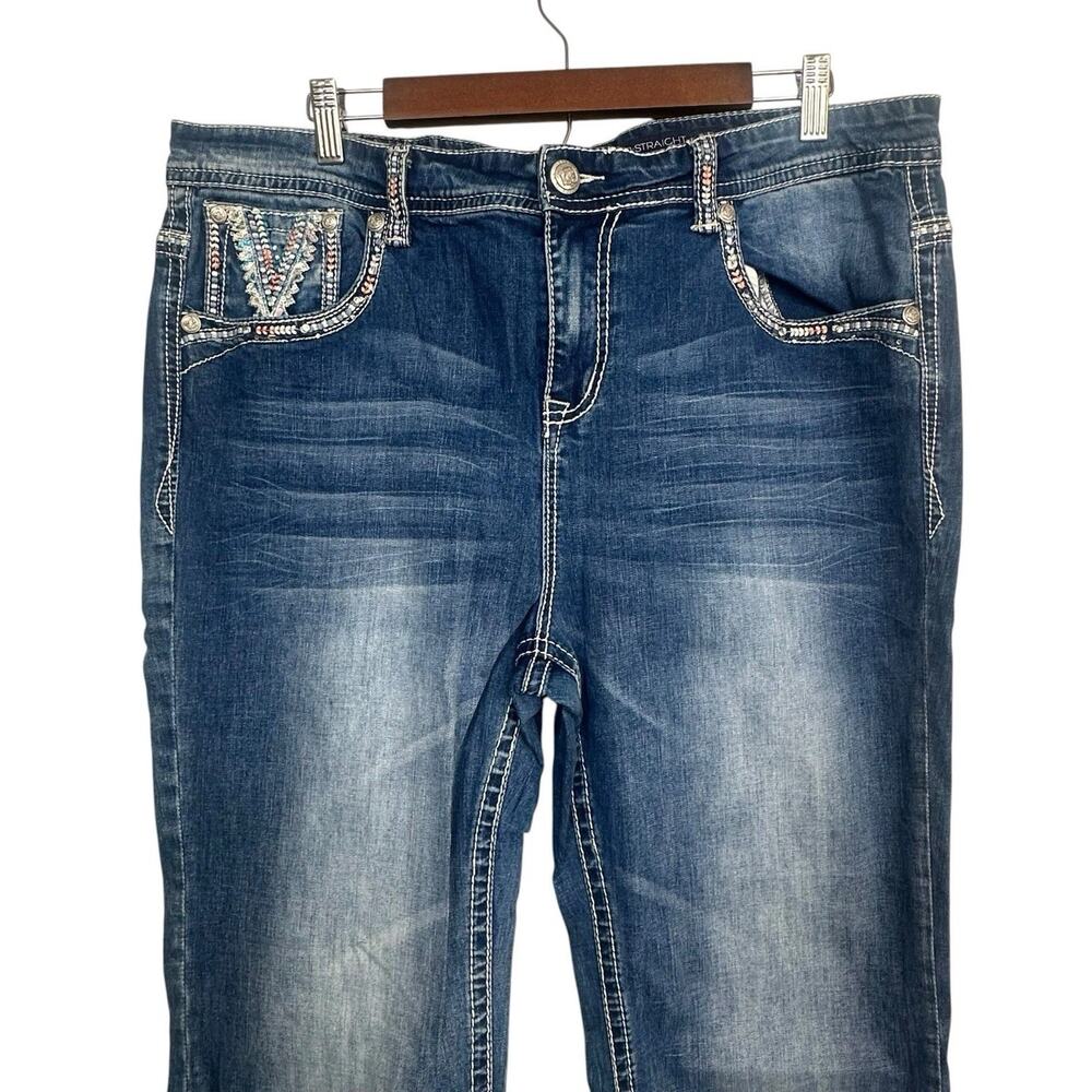 Grace In LA Plus Size P Straight Dark Wash Jeans Aztec Sequins Pockets Size 19 - Picture 3 of 16